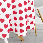 Kalp Desen Dijital Baskılı Yuvarlak Masa Örtüsü - Çap 140cm Realhomes