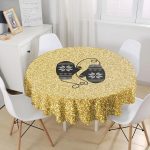 Gold Zemin Üzerinde Modern Desen İşlemeli Eldiven Modern Yuvarlak Masa Örtüsü - Çap 140cm Realhomes