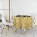 Gold Zemin Üzerinde Modern Desen İşlemeli Eldiven Modern Yuvarlak Masa Örtüsü - Çap 140cm Realhomes