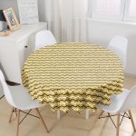 Gold Zemin Üzerinde Modern Renkli Zigzag Desenli Modern Yuvarlak Masa Örtüsü - Çap 140cm Realhomes