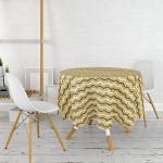 Gold Zemin Üzerinde Modern Renkli Zigzag Desenli Modern Yuvarlak Masa Örtüsü - Çap 140cm Realhomes