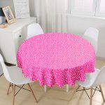 Pembe Zeminli Beyaz Puantiye Desenli Dijital Baskılı Modern Yuvarlak Masa Örtüsü - Çap 140cm Realhomes