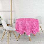 Pembe Zeminli Beyaz Puantiye Desenli Dijital Baskılı Modern Yuvarlak Masa Örtüsü - Çap 140cm Realhomes