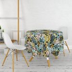 - MasaYuv-7888-Gorsel2 - Realhomes Beyaz Zemin Üzerinde Pastel Rengarenk Çiçek Desenli Modern Yuvarlak Masa Örtüsü - Çap 140cm Realhomes