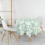 Renkli Zemin Üzerinde Geometrik Desenli Palmiyeler Modern Yuvarlak Masa Örtüsü - Çap 140cm Realhomes