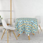 - MasaYuv-7915-Gorsel2 - Realhomes  Beyaz Zemin Üzerinde Renkli Modern Çizgili Deniz Motifli Yuvarlak Masa Örtüsü - Çap 140cm Realhomes