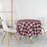 Renkli Pastel Zemin Üzerinde Siyah Ekose Desenli Modern Yuvarlak Masa Örtüsü - Çap 140cm Realhomes