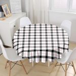 Beyaz Zeminli Siyah Ekose Desenli Dijital Baskılı Modern Yuvarlak Masa Örtüsü - Çap 140cm Realhomes