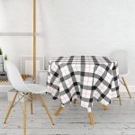 Beyaz Zeminli Siyah Ekose Desenli Dijital Baskılı Modern Yuvarlak Masa Örtüsü - Çap 140cm Realhomes
