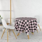 - MasaYuv-7932-Gorsel2 - Realhomes  Renkli Pastel Zemin Üzerinde Siyah Ekose Desenli Modern Yuvarlak Masa Örtüsü - Çap 140cm Realhomes