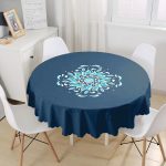 - MasaYuv-7934-Gorsel1 - Realhomes Renkli Zemin Üzerinde Çini Desenli Dijital Baskılı Modern Yuvarlak Masa Örtüsü - Çap 140cm Realhomes