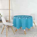 - MasaYuv-7935-Gorsel2 - Realhomes Renkli Zemin Üzerinde Çini Desenli Dijital Baskılı Modern Yuvarlak Masa Örtüsü - Çap 140cm Realhomes