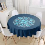 Renkli Zemin Üzerinde Çini Desenli Dijital Baskılı Modern Yuvarlak Masa Örtüsü - Çap 140cm Realhomes