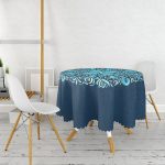 Renkli Zemin Üzerinde Çini Desenli Dijital Baskılı Modern Yuvarlak Masa Örtüsü - Çap 140cm Realhomes