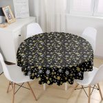 - MasaYuv-7945-Gorsel1 - Realhomes  Siyah Zemin Üzerinde Gold Detaylı Kartanesi Desenli Yuvarlak Masa Örtüsü - Çap 140cm Realhomes