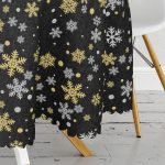 - MasaYuv-7945-Gorsel3 - Realhomes  Siyah Zemin Üzerinde Gold Detaylı Kartanesi Desenli Yuvarlak Masa Örtüsü - Çap 140cm Realhomes