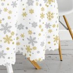 Beyaz Zemin Üzerinde Gold Detaylı Kartanesi Desenli Yuvarlak Masa Örtüsü - Çap 140cm Realhomes