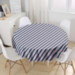 - MasaYuv-7954-Gorsel1 - Realhomes  Renkli Zemin Üzerinde Pastel Renkli Yatay Çizgili Modern Yuvarlak Masa Örtüsü - Çap 140cm Realhomes