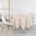 - MasaYuv-7978-Gorsel2 - Realhomes Pastel Zemin Üzerinde Gold Detaylı Yaprak Desenli Modern Yuvarlak Masa Örtüsü - Çap 140cm Realhomes