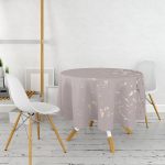 Pastel Zemin Üzerinde Gold Detaylı Yaprak Desenli Modern Yuvarlak Masa Örtüsü - Çap 140cm Realhomes