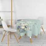 Pastel Zemin Üzerinde Gold Detaylı Yaprak Desenli Modern Yuvarlak Masa Örtüsü - Çap 140cm Realhomes