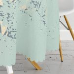 Pastel Zemin Üzerinde Gold Detaylı Yaprak Desenli Modern Yuvarlak Masa Örtüsü - Çap 140cm Realhomes