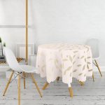 Pastel Zemin Üzerinde Gold Detaylı Geometrik Desenli Yuvarlak Masa Örtüsü - Çap 140cm Realhomes