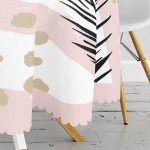 - MasaYuv-7995-Gorsel3 - Realhomes Beyaz Zemin Üzerinde Gold Detaylı Yaprak Desenli Modern Yuvarlak Masa Örtüsü - Çap 140cm Realhomes