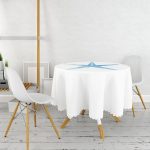 Beyaz Zemin Üzerinde Renkli Deniz Atı Desenli Dijital Baskılı Yuvarlak Masa Örtüsü - Çap 140cm Realhomes