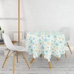 - MasaYuv-8035-Gorsel2 - Realhomes  Beyaz Zemin Üzerinde Renkli Geometrik Desenli Dijital Baskılı Yuvarlak Masa Örtüsü - Çap 140cm Realhomes