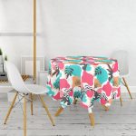 Beyaz Zemin Üzerinde Rengarenk Çiçek Desenli Yuvarlak Masa Örtüsü - Çap 140cm Realhomes