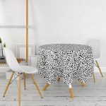 - MasaYuv-8102-Gorsel2 - Realhomes Beyaz Zemin Üzerinde Siyah Renkli Geometrik Çizim Modern Yuvarlak Masa Örtüsü - Çap 140cm Realhomes