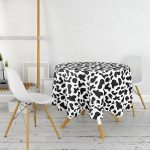 Beyaz Zeminli Siyah Geometrik Desenli Dijital Baskılı Modern Yuvarlak Masa Örtüsü - Çap 140cm Realhomes