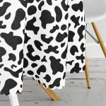 Beyaz Zeminli Siyah Geometrik Desenli Dijital Baskılı Modern Yuvarlak Masa Örtüsü - Çap 140cm Realhomes