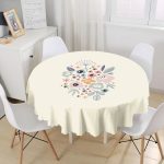 - MasaYuv-8136-Gorsel1 - Realhomes  Pastel Zeminli Rengarenk Çiçek Desenli Dijital Baskılı Modern Yuvarlak Masa Örtüsü - Çap 140cm Realhomes