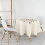 - MasaYuv-8136-Gorsel2 - Realhomes  Pastel Zeminli Rengarenk Çiçek Desenli Dijital Baskılı Modern Yuvarlak Masa Örtüsü - Çap 140cm Realhomes