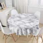 - MasaYuv-8146-Gorsel1 - Realhomes Beyaz Zemin Üzerinde Siyah Mermer Desenli Yuvarlak Masa Örtüsü - Çap 140cm Realhomes