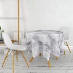 - MasaYuv-8146-Gorsel2 - Realhomes Beyaz Zemin Üzerinde Siyah Mermer Desenli Yuvarlak Masa Örtüsü - Çap 140cm Realhomes