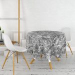 Beyaz Zemin Üzerinde Siyah Mermer Desenli Yuvarlak Masa Örtüsü - Çap 140cm Realhomes