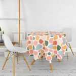 - MasaYuv-8159-Gorsel2 - Realhomes  Beyaz Zeminli Geometrik Desenli Dijital Baskılı Modern Yuvarlak Masa Örtüsü - Çap 140cm Realhomes