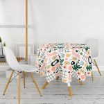 Beyaz Zeminli Geometrik Desenli Dijital Baskılı Modern Yuvarlak Masa Örtüsü - Çap 140cm Realhomes