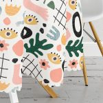 Beyaz Zeminli Geometrik Desenli Dijital Baskılı Modern Yuvarlak Masa Örtüsü - Çap 140cm Realhomes