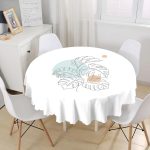 Beyaz Zemin Üzerinde Yaprak Desenli Dijital Baskılı Modern Yuvarlak Masa Örtüsü - Çap 140cm Realhomes