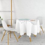 Beyaz Zemin Üzerinde Yaprak Desenli Dijital Baskılı Modern Yuvarlak Masa Örtüsü - Çap 140cm Realhomes