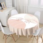 - MasaYuv-8173-Gorsel1 - Realhomes Pastel Zeminli Geometrik Desenli Dijital Baskılı Modern Yuvarlak Masa Örtüsü - Çap 140cm Realhomes