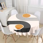 - MasaYuv-8186-Gorsel1 - Realhomes  Renkli Zeminli Geometrik Desenli Dijital Baskılı Modern Yuvarlak Masa Örtüsü - Çap 140cm Realhomes