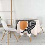 - MasaYuv-8186-Gorsel2 - Realhomes  Renkli Zeminli Geometrik Desenli Dijital Baskılı Modern Yuvarlak Masa Örtüsü - Çap 140cm Realhomes