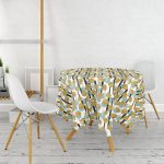 - MasaYuv-8204-Gorsel2 - Realhomes  Beyaz Zeminli Renkli Puantiyeli Dijital Baskılı Modern Yuvarlak Masa Örtüsü - Çap 140cm Realhomes