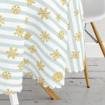 Beyaz Zemin Üzerinde Renkli Çizgili Gold Detaylı Kartanesi Desenli Yuvarlak Masa Örtüsü - Çap 140cm Realhomes