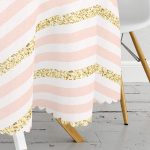 Beyaz Zeminli Pembe Yatay Çizgili Dijital Baskılı Modern Yuvarlak Masa Örtüsü - Çap 140cm Realhomes